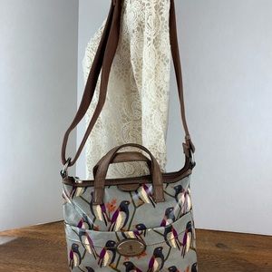 Fossil cross body bag vinyl bird print 11” x 10”